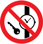Забраняващ знак, Знак забранено носенето на часовници, бижута и други дребни аксесоари
